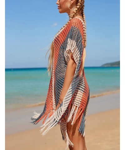 Women's Boho Tunic Tops Beach Cover Up Dress Resort Swimsuit Kimono Loungewear D Orange Grey $14.96 Swimsuits