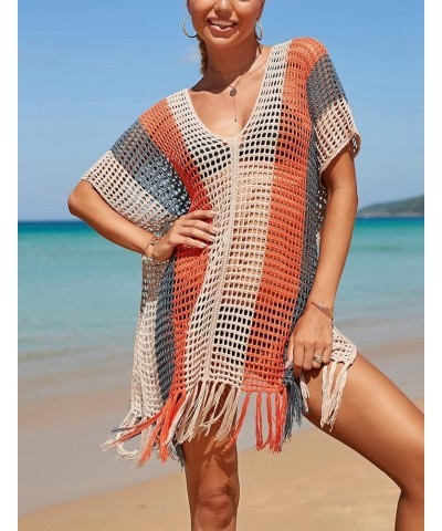 Women's Boho Tunic Tops Beach Cover Up Dress Resort Swimsuit Kimono Loungewear D Orange Grey $14.96 Swimsuits