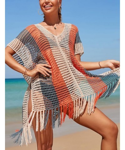 Women's Boho Tunic Tops Beach Cover Up Dress Resort Swimsuit Kimono Loungewear D Orange Grey $14.96 Swimsuits