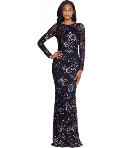 Long Long Sleeve Floral Sequin Gown Black/Rose $138.00 Dresses