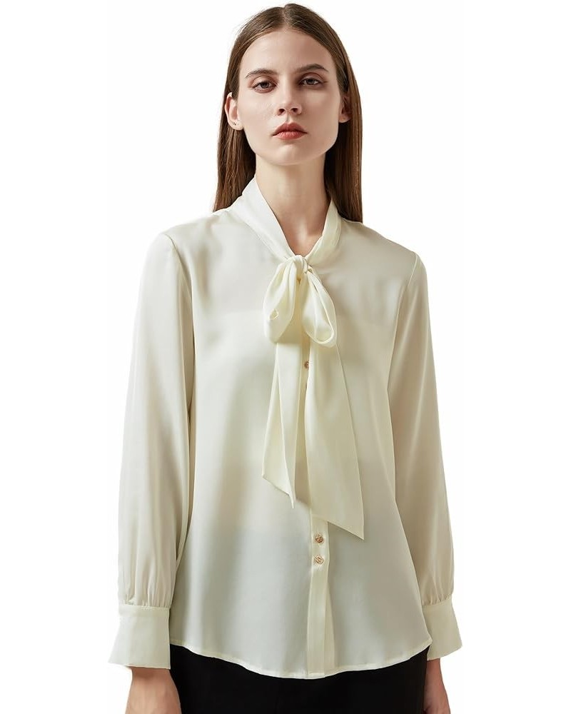 Silk Blouses for Women 100% Mulberry Silk Long Sleeve Silk Shirts for Women White Tie-blouse $39.60 Blouses