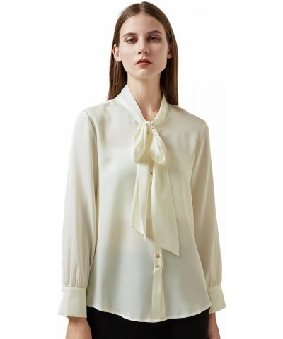 Silk Blouses for Women 100% Mulberry Silk Long Sleeve Silk Shirts for Women White Tie-blouse $39.60 Blouses