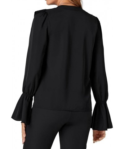 Women's V Neck Ruffle Front Button Down Ruffle Long Sleeve Blouse Top Shirt Black $14.70 Blouses