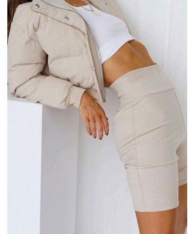 Women's Cropped Puffer Jacket Winter Long Sleeve Solid Padded Quilted Down Coats Outerwear Beige $18.59 Jackets