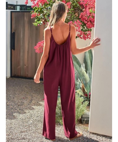 Jumpsuits for Women Loose Casual Sleeveless Adjustable Spaghetti Strap Stretchy Wide Leg Rompers with Pockets Red $12.00 Jump...