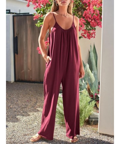 Jumpsuits for Women Loose Casual Sleeveless Adjustable Spaghetti Strap Stretchy Wide Leg Rompers with Pockets Red $12.00 Jump...