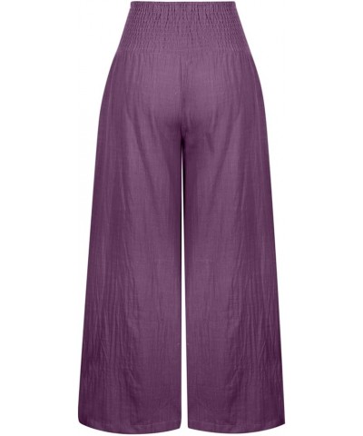 Linen Pants Women Wide Leg Pants High Waist Palazzo Lounge Pant 2024 Summer Beach Boho Casual Trousers with Pockets A2-purple...