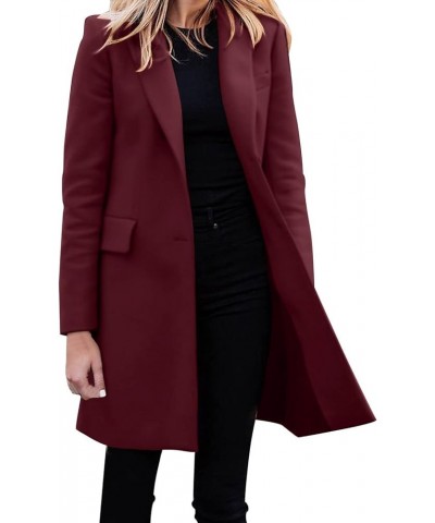 Womens Elegant Lapel Double-breasted Trench Coat Winter Wool Blend Pea Coat Long Sleeve Belted Slim Suit Coat X-01 Red $12.28...