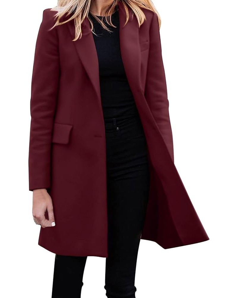 Womens Elegant Lapel Double-breasted Trench Coat Winter Wool Blend Pea Coat Long Sleeve Belted Slim Suit Coat X-01 Red $12.28...