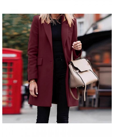 Womens Elegant Lapel Double-breasted Trench Coat Winter Wool Blend Pea Coat Long Sleeve Belted Slim Suit Coat X-01 Red $12.28...