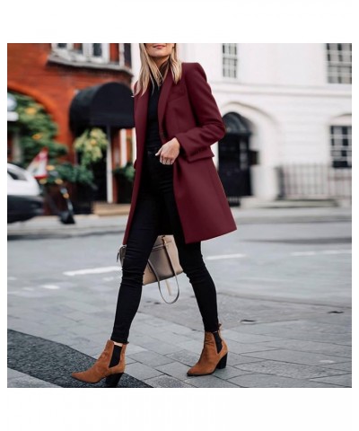 Womens Elegant Lapel Double-breasted Trench Coat Winter Wool Blend Pea Coat Long Sleeve Belted Slim Suit Coat X-01 Red $12.28...