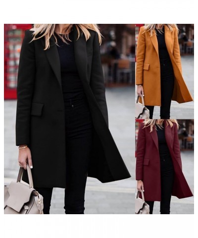 Womens Elegant Lapel Double-breasted Trench Coat Winter Wool Blend Pea Coat Long Sleeve Belted Slim Suit Coat X-01 Red $12.28...