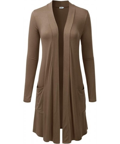 Women's Long-Line Long Sleeve Open Front Cardigan with Pockets (S-3XL) Lbt015_mocha $17.27 Sweaters