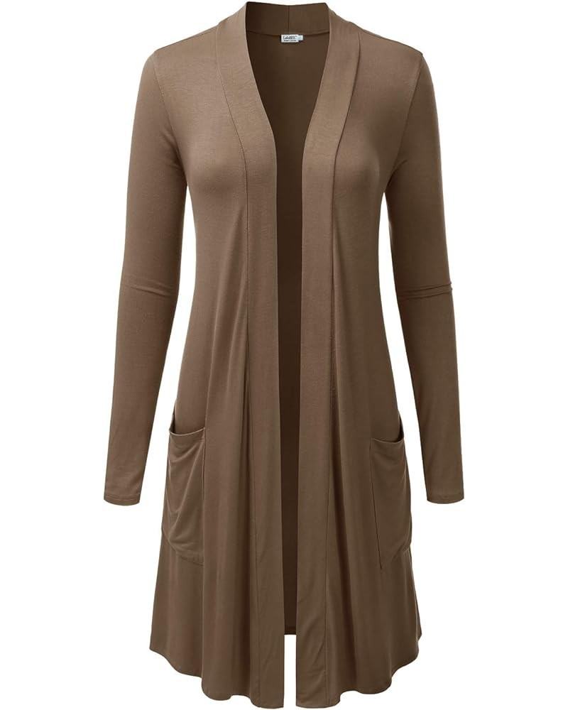 Women's Long-Line Long Sleeve Open Front Cardigan with Pockets (S-3XL) Lbt015_mocha $17.27 Sweaters