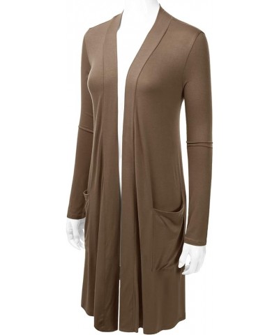 Women's Long-Line Long Sleeve Open Front Cardigan with Pockets (S-3XL) Lbt015_mocha $17.27 Sweaters