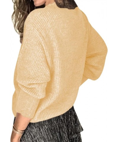 Women Lace V Neck Knitted Pullover Lightweight Knit Sweaters Casual Tops Apricot $14.57 Sweaters