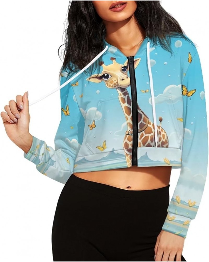 Zip Up Hoodies for Womens Y2K Crop Hoodies Sweatshirt Oversized Jackets Butterfly Giraffe $20.39 Hoodies & Sweatshirts