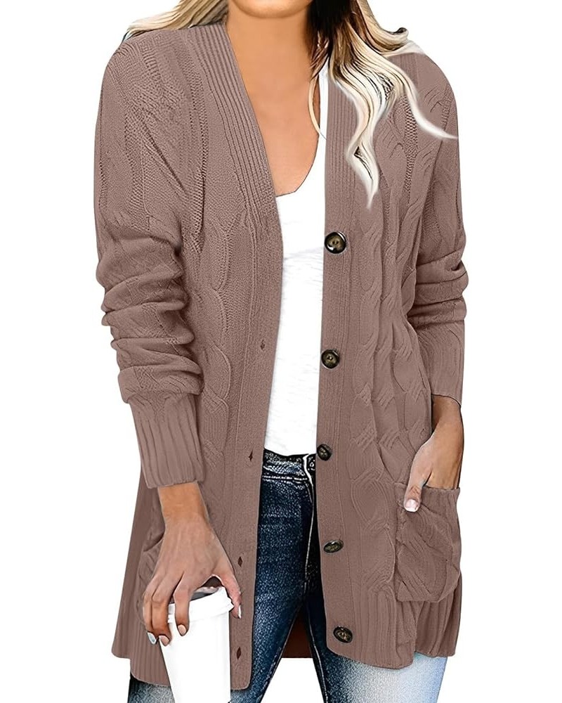 Long Cardigans for Women Trendy, Women's Solid button down Open Front Jacket Chunky Knit Sweater coat with pockets Pink $14.1...