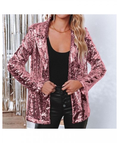 Womens Sequins Jacket Plus Size Lightweight Casual Long Sleeve Glitter Party Shiny Lapel Coat Rave Outerwear Hot Pink $9.96 J...