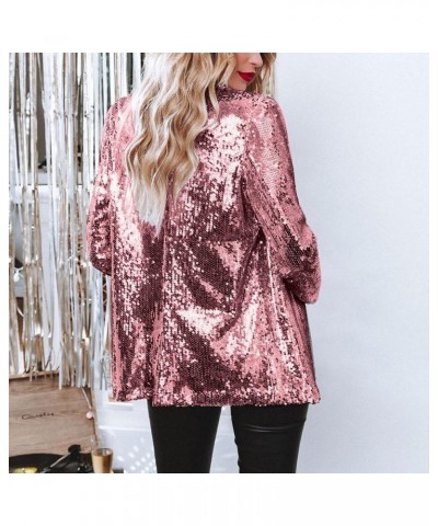 Womens Sequins Jacket Plus Size Lightweight Casual Long Sleeve Glitter Party Shiny Lapel Coat Rave Outerwear Hot Pink $9.96 J...