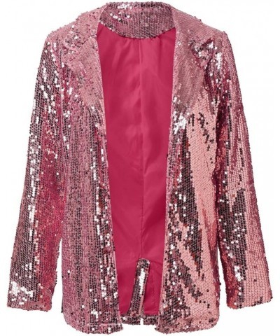 Womens Sequins Jacket Plus Size Lightweight Casual Long Sleeve Glitter Party Shiny Lapel Coat Rave Outerwear Hot Pink $9.96 J...