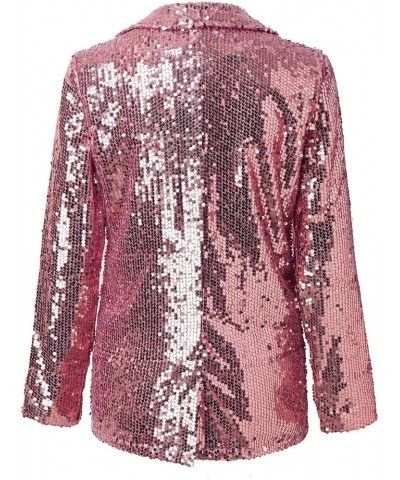 Womens Sequins Jacket Plus Size Lightweight Casual Long Sleeve Glitter Party Shiny Lapel Coat Rave Outerwear Hot Pink $9.96 J...