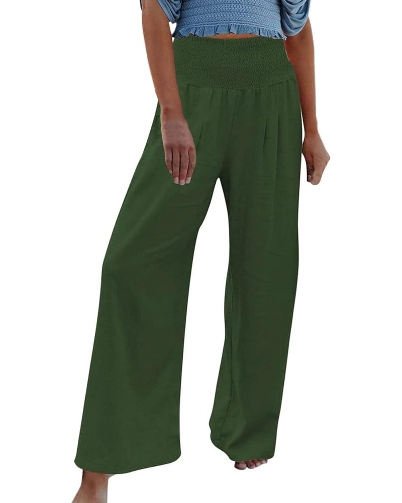 Linen Pants for Women Summer Casual Trendy High Waist Palazzo/Crop Pants Elastic Baggy Beach Wide Leg Pants Trousers C Camouf...