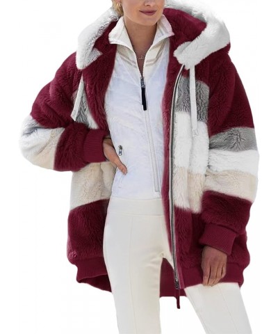 Winter Coats for Women,Women's Winter Fleece Coat with Fur Plus Size Warm Jackets Hoodies Outwear with Pockets B-wine $11.19 ...