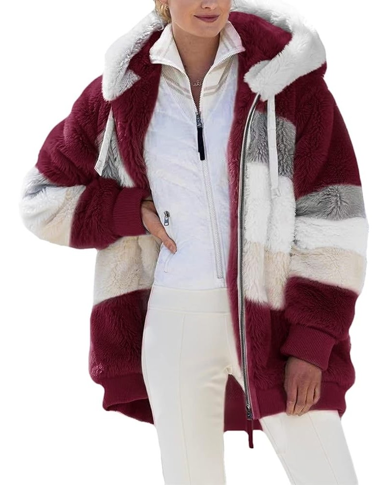 Winter Coats for Women,Women's Winter Fleece Coat with Fur Plus Size Warm Jackets Hoodies Outwear with Pockets B-wine $11.19 ...