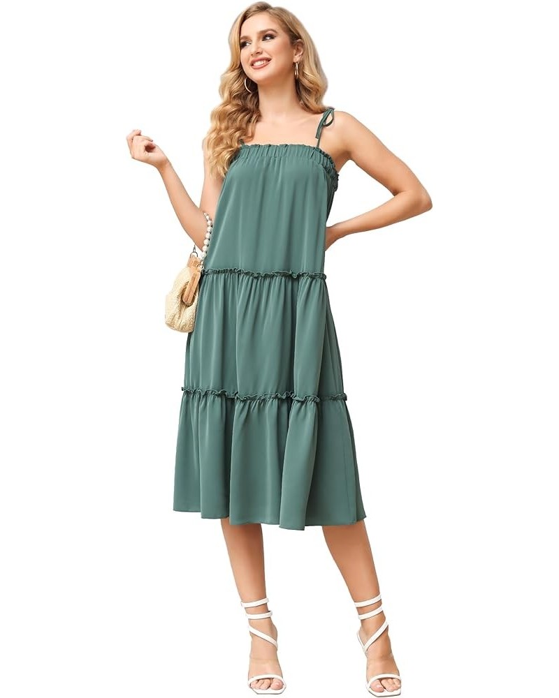 Summr Women Dress 2023 Women Boho Sleeveless Maxi Dress Tie Strap Square Neck Smocked Ruffle Maxi Dress Boho- Green $10.29 Dr...