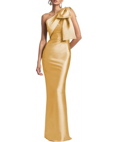 Women Sleek Satin Ankle Length Sleeveless Mermaid Wedding Guest Dress with Slit LZ-015 Gold $31.50 Dresses