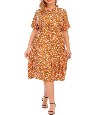 Womens Leopard Printed Wrap Dress Plus Size Short Sleeve Dresses Orange Floral-170 $24.98 Dresses