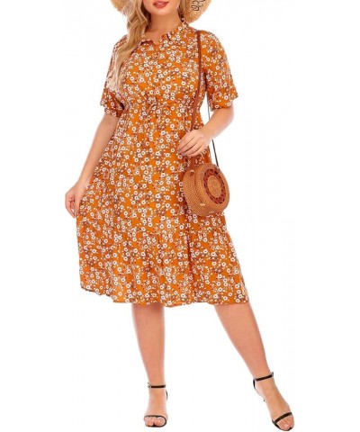 Womens Leopard Printed Wrap Dress Plus Size Short Sleeve Dresses Orange Floral-170 $24.98 Dresses