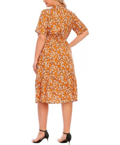 Womens Leopard Printed Wrap Dress Plus Size Short Sleeve Dresses Orange Floral-170 $24.98 Dresses