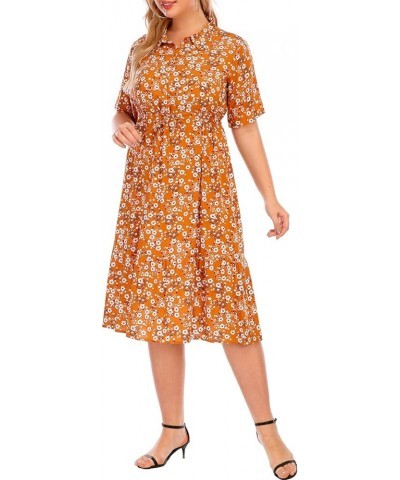 Womens Leopard Printed Wrap Dress Plus Size Short Sleeve Dresses Orange Floral-170 $24.98 Dresses