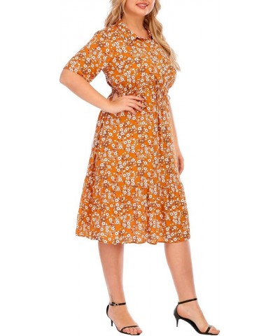 Womens Leopard Printed Wrap Dress Plus Size Short Sleeve Dresses Orange Floral-170 $24.98 Dresses