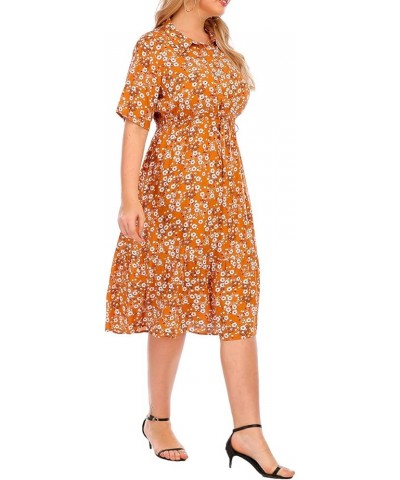 Womens Leopard Printed Wrap Dress Plus Size Short Sleeve Dresses Orange Floral-170 $24.98 Dresses