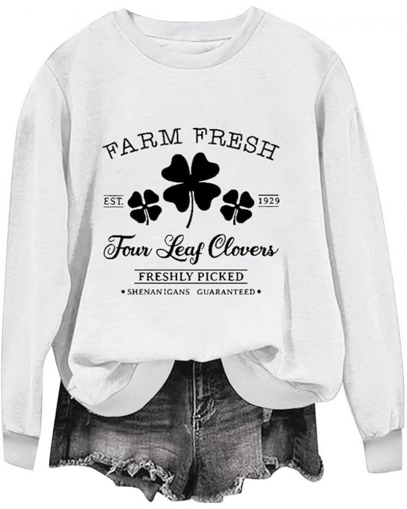 St.Patricks Day Shirt For Women,Fashion 2024 Irish Clover Shamrock Crewneck Sweatshirt Casual Green Tops Pullover 038❦❦white ...