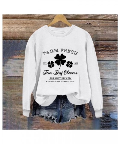 St.Patricks Day Shirt For Women,Fashion 2024 Irish Clover Shamrock Crewneck Sweatshirt Casual Green Tops Pullover 038❦❦white ...