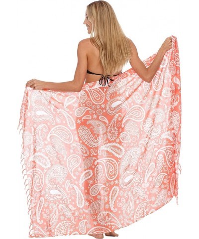 Womens Beach Cover Up Sarong Swimsuit Cover-Up Pareo Coverups Print Coral/White $14.24 Swimsuits