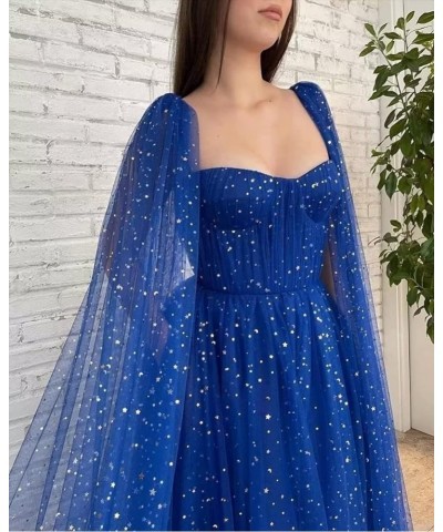 Sparkle Tulle Prom Dresses Cape Sleeve Starry Formal Evening Party Gowns Long Red-sweetheart $40.50 Dresses