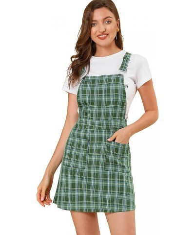 Women's Adjustable Strap Above Knee Plaid Printed Overall Dress Suspender Skirt Green-blue B $14.35 Overalls