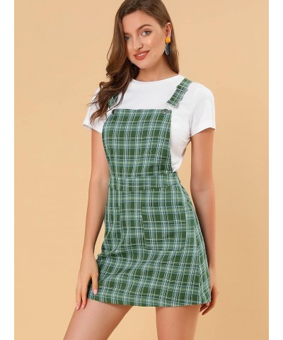 Women's Adjustable Strap Above Knee Plaid Printed Overall Dress Suspender Skirt Green-blue B $14.35 Overalls