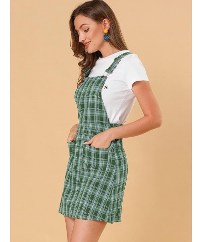 Women's Adjustable Strap Above Knee Plaid Printed Overall Dress Suspender Skirt Green-blue B $14.35 Overalls