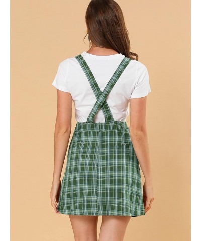 Women's Adjustable Strap Above Knee Plaid Printed Overall Dress Suspender Skirt Green-blue B $14.35 Overalls