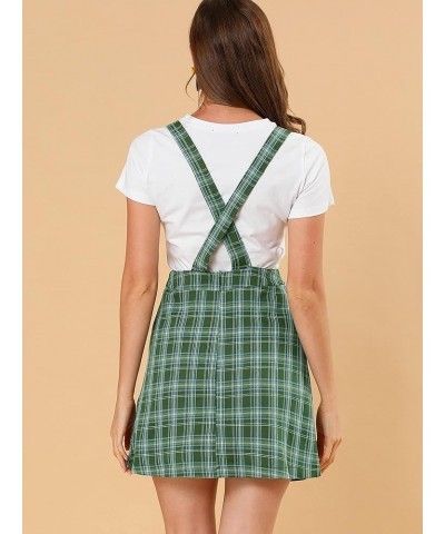 Women's Adjustable Strap Above Knee Plaid Printed Overall Dress Suspender Skirt Green-blue B $14.35 Overalls