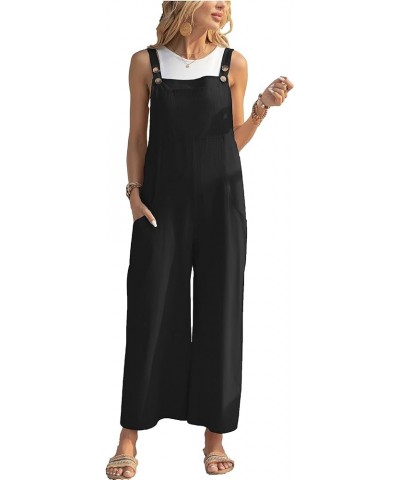 Womens Casual Loose Cotton Sleeveless Adjustable Jumpsuits Baggy Wide Leg Overalls Rompers Bib Pants with Pockets Black $12.9...