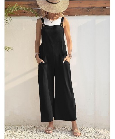 Womens Casual Loose Cotton Sleeveless Adjustable Jumpsuits Baggy Wide Leg Overalls Rompers Bib Pants with Pockets Black $12.9...