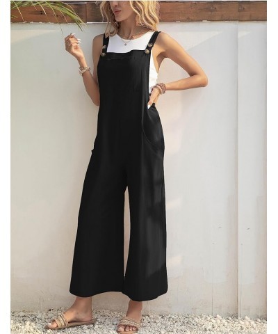 Womens Casual Loose Cotton Sleeveless Adjustable Jumpsuits Baggy Wide Leg Overalls Rompers Bib Pants with Pockets Black $12.9...