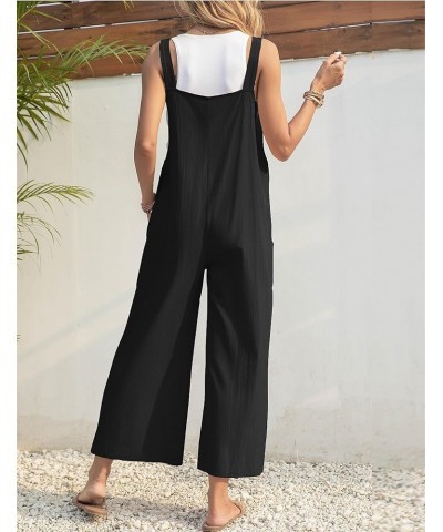 Womens Casual Loose Cotton Sleeveless Adjustable Jumpsuits Baggy Wide Leg Overalls Rompers Bib Pants with Pockets Black $12.9...